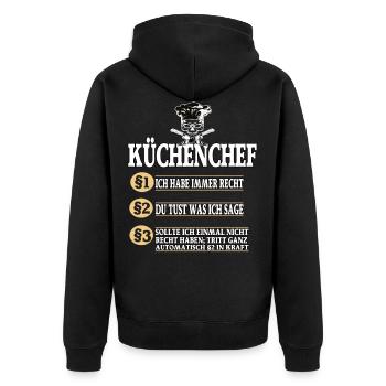 Küchenchef Koch Kochen - Unisex Premium Bio Zip Hoodie - Schwarz - Hinten - Nico (187cm)