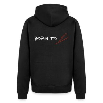 Born to Skijump (Skispringen) - Unisex Premium Bio Zip Hoodie - Schwarz - Hinten - Nico (187cm)