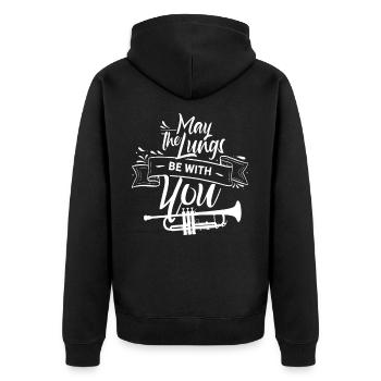 Mögen die Lungen mit dir sein - Trompete Trompeter - Unisex Premium Bio Zip Hoodie - Schwarz - Hinten - Nico (187cm)
