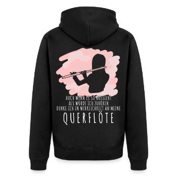 Querflöte - Querflöten Sprüche lustig - Unisex Premium Bio Zip Hoodie - Schwarz - Hinten - Nico (187cm)