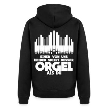 Organist & Orgel - lustiger Spruch - Unisex Premium Bio Zip Hoodie - Schwarz - Hinten - Nico (187cm)