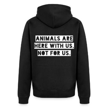 Tiere sind hier bei uns für Veganer - Unisex Premium Bio Zip Hoodie - Schwarz - Hinten - Nico (187cm)