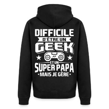 Papa Geek | Cadeau Gaming - Veste à capuche bio Premium Unisexe - noir - Dos - Nico (187cm)