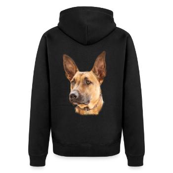 Malinois Belgischer Hund Design Geschenk - Unisex Premium Bio Zip Hoodie - Schwarz - Hinten - Nico (187cm)