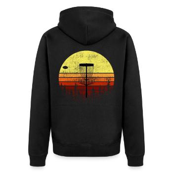 Vintage Retro Disc Golfspieler Golfer Frisbee Geschenk - Unisex Premium Bio Zip Hoodie - Schwarz - Hinten - Nico (187cm)