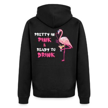 Flamingo Pretty In Pink And Ready To Drink - Unisex Premium Bio Zip Hoodie - Schwarz - Hinten - Nico (187cm)