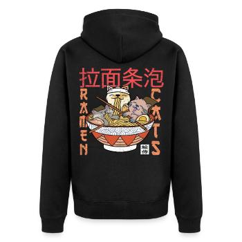Chats et ramen - Asie Japon Cuisine chinoise - Veste à capuche bio Premium Unisexe - noir - Dos - Nico (187cm)