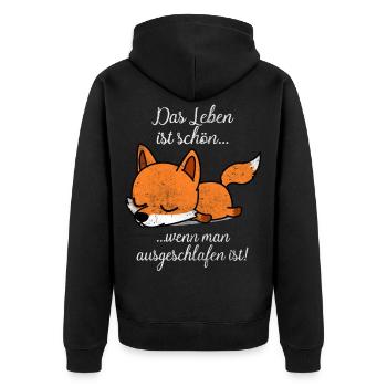 Wenn ausgeschlafen ist Fuchs Geschenk - Unisex Premium Bio Zip Hoodie - Schwarz - Hinten - Nico (187cm)