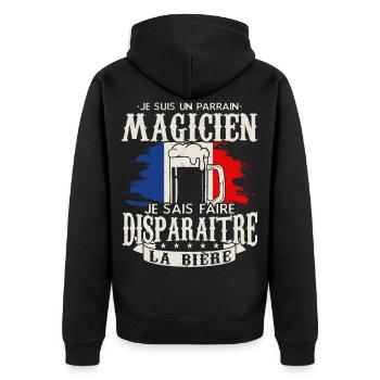 Pate Magier Bier - Unisex Premium Bio Zip Hoodie - Schwarz - Hinten - Nico (187cm)