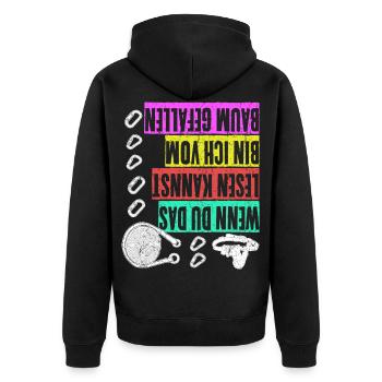 Baumpfleger - Vom Baum gefallen lustig - Unisex Premium Bio Zip Hoodie - Schwarz - Hinten - Nico (187cm)