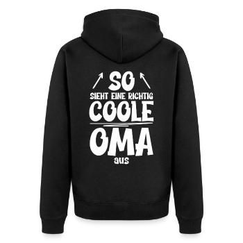 Oma Geburt Muttertag Baby Geburtstag Geschenkidee - Unisex Premium Bio Zip Hoodie - Schwarz - Hinten - Nico (187cm)