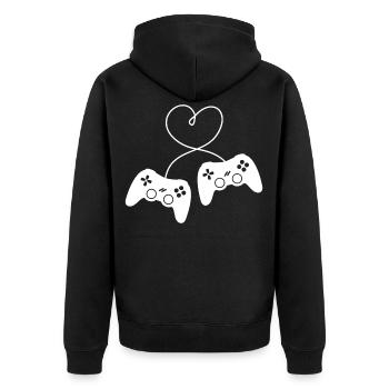 Valentinstag Liebe Controller Herz Liebe Freundin - Unisex Premium Bio Zip Hoodie - Schwarz - Hinten - Nico (187cm)