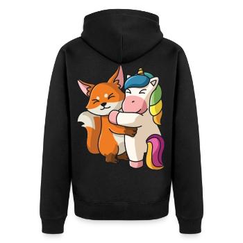 Renard avec licorne aime les animaux mignons doux - Veste à capuche bio Premium Unisexe - noir - Dos - Nico (187cm)