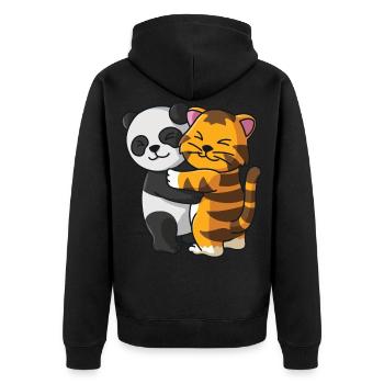 Panda avec chat aime les animaux mignons doux - Veste à capuche bio Premium Unisexe - noir - Dos - Nico (187cm)