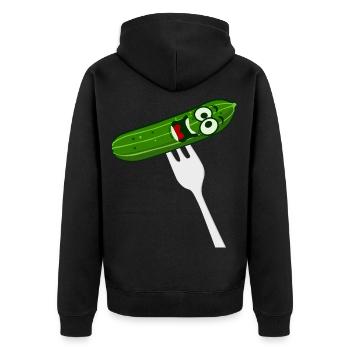 Gurke mit Gabel - lustig - Unisex Premium Bio Zip Hoodie - Schwarz - Hinten - Nico (187cm)