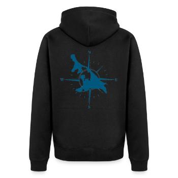 Usedom Geschenk - Unisex Premium Bio Zip Hoodie - Schwarz - Hinten - Nico (187cm)