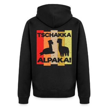 Alpaka Lama Alpakas Tschakka Lustiges Geschenk - Unisex Premium Bio Zip Hoodie - Schwarz - Hinten - Nico (187cm)