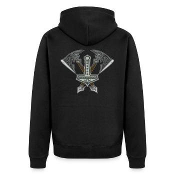 Mjolnir Thor Hammer Viking Norse Cosmology Runes - Unisex Premium Organic Zip Hoodie - black - Back - Nico (187cm)