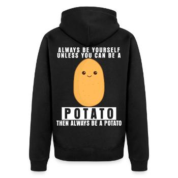 Kartoffel - Be yourself Spruch lustig - Unisex Premium Bio Zip Hoodie - Schwarz - Hinten - Nico (187cm)