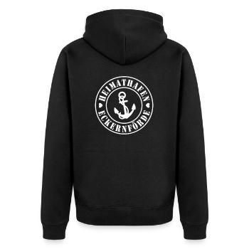Heimathafen Eckernförde - Unisex Premium Bio Zip Hoodie - Schwarz - Hinten - Nico (187cm)