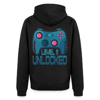 Niveau 11 débloqué - Cadeau de joueur du 11e anniversaire - Veste à capuche bio Premium Unisexe - noir - Dos - Nico (187cm)