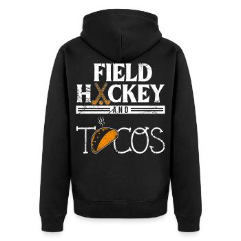 Tacos et cadeau de hockey sur gazon Joueur de hockey sur gazon G - Veste à capuche bio Premium Unisexe - noir - Dos - Nico (187cm)