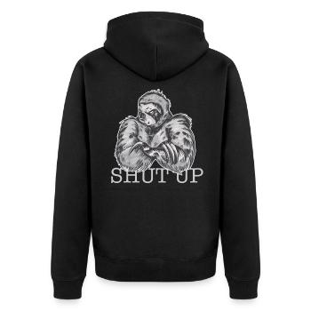 Böses Faultier Shut up - Unisex Premium Bio Zip Hoodie - Schwarz - Hinten - Nico (187cm)