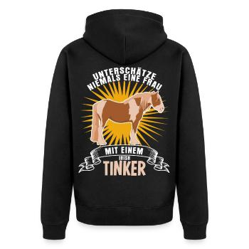 Irish Tinker lustiger Pferde Spruch - Unisex Premium Bio Zip Hoodie - Schwarz - Hinten - Nico (187cm)