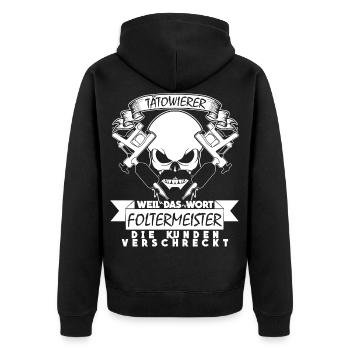 Tattoo - Tätowierer Spruch mit Schädel - Unisex Premium Bio Zip Hoodie - Schwarz - Hinten - Nico (187cm)