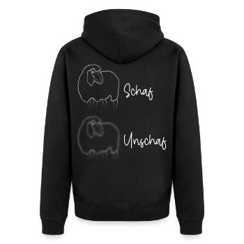 Wortspiel Wortwitz unscharf Landwirt Schaf Scharf - Unisex Premium Bio Zip Hoodie - Schwarz - Hinten - Nico (187cm)