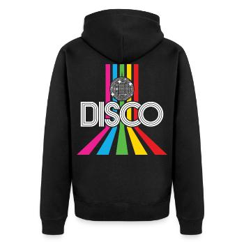 Disco 80’s Party Retro 80er Discokugel Geschenk - Unisex Premium Bio Zip Hoodie - Schwarz - Hinten - Nico (187cm)