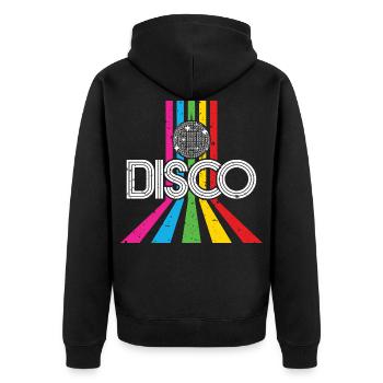 Disco 80’s Party Retro 80er Discokugel Geschenk - Unisex Premium Bio Zip Hoodie - Schwarz - Hinten - Nico (187cm)