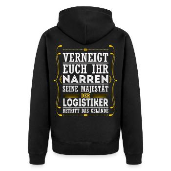 Verneigt euch Ihr Narren Logistiker Lagerist - Unisex Premium Bio Zip Hoodie - Schwarz - Hinten - Nico (187cm)