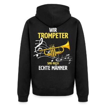 Wir Trompeter sind noch echte Männer Trompete - Unisex Premium Bio Zip Hoodie - Schwarz - Hinten - Nico (187cm)