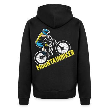 Mountainbiker Herren Damen Kinder Mountainbike - Unisex Premium Bio Zip Hoodie - Schwarz - Hinten - Nico (187cm)