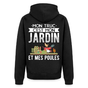 Papy Poule - Jardinage et Poules Cadeaux - Veste à capuche bio Premium Unisexe - noir - Dos - Nico (187cm)