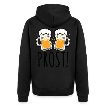03 Zwei Mass Bier PROST 3c - Unisex Premium Bio Zip Hoodie - Schwarz - Hinten - Nico (187cm)