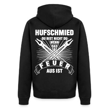 Hufschmied lustiger Pferdeschmied Spruch - Unisex Premium Bio Zip Hoodie - Schwarz - Hinten - Nico (187cm)