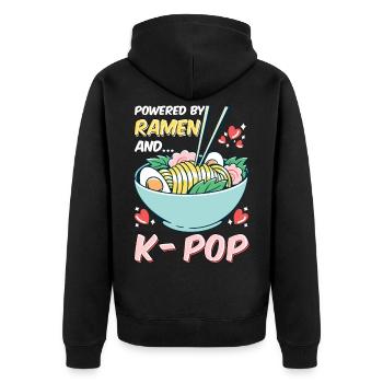 Powered by Ramen and Kpop k-pop gift saying - Unisex Premium Organic Zip Hoodie - black - Back - Nico (187cm)