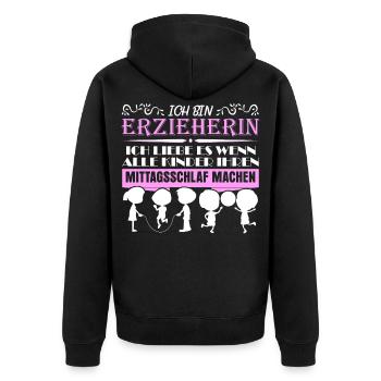 Erzieherin - Kindergarten Spruch lustig - Unisex Premium Bio Zip Hoodie - Schwarz - Hinten - Nico (187cm)