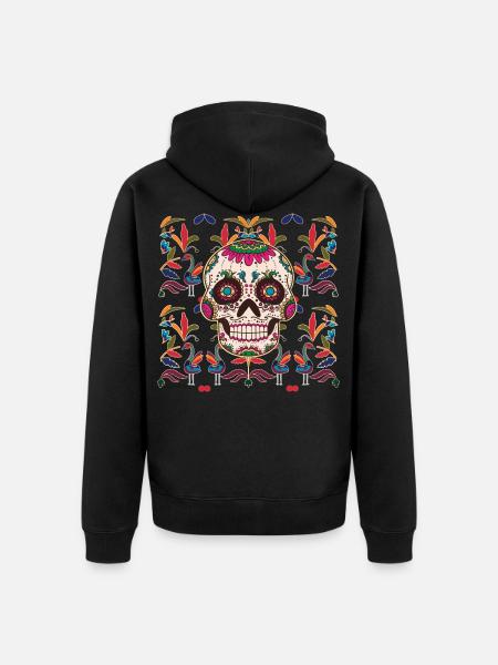 Schedel Suiker Schedel Mexico Patroon, Dag van de Doden - Uniseks Premium bio ziphoodie - zwart