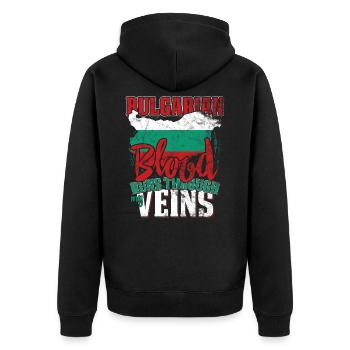 Bulgarien - Unisex Premium Bio Zip Hoodie - Schwarz - Hinten - Nico (187cm)