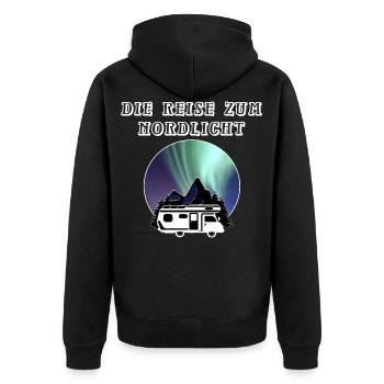 Reise zum Nordlicht Wohnmobil, Camping Urlaub FUN - Unisex Premium Bio Zip Hoodie - Schwarz - Hinten - Nico (187cm)