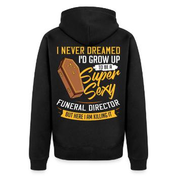 Bestatter Bestattung Friedhof Sarg Beerdigung - Unisex Premium Bio Zip Hoodie - Schwarz - Hinten - Nico (187cm)