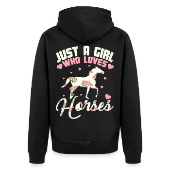 Girl how loves Pferde Reiter Geschenk - Unisex Premium Bio Zip Hoodie - Schwarz - Hinten - Nico (187cm)