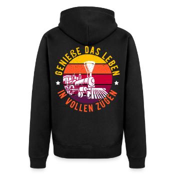 Zug - Unisex Premium Bio Zip Hoodie - Schwarz - Hinten - Nico (187cm)