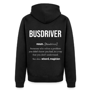 Bus - Unisex Premium Bio Zip Hoodie - Schwarz - Hinten - Nico (187cm)
