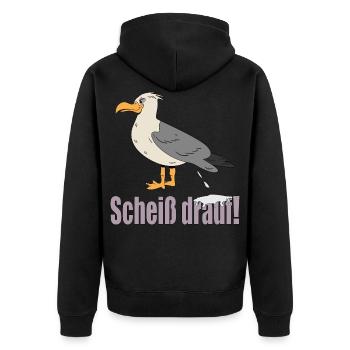 Möwe Lustig Spruch Scheiss Drauf als Norddeutscher - Unisex Premium Bio Zip Hoodie - Schwarz - Hinten - Nico (187cm)