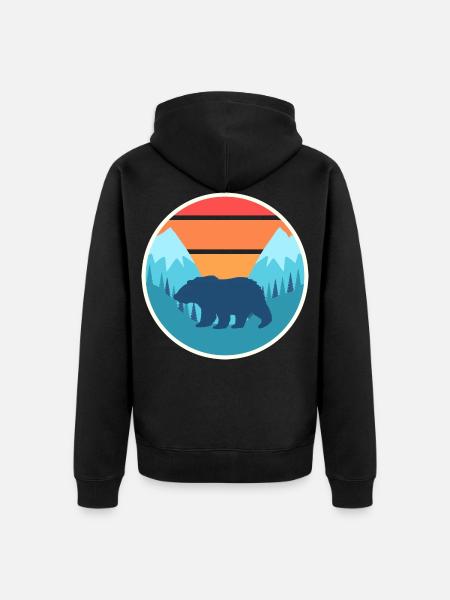 Bear mountains sunset retro - Unisex Premium Organic Zip Hoodie - black