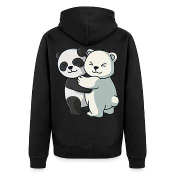 Panda mit Eisbär Bären Paar Liebe niedliche Tiere - Unisex Premium Bio Zip Hoodie - Schwarz - Hinten - Nico (187cm)